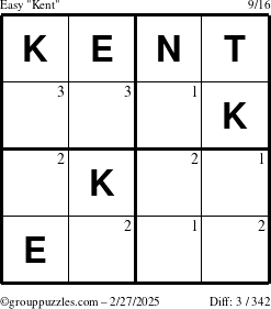 The grouppuzzles.com Easy Kent puzzle for Thursday February 27, 2025 with the first 3 steps marked