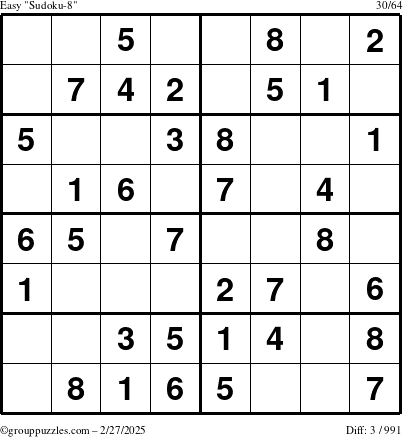 The grouppuzzles.com Easy Sudoku-8 puzzle for Thursday February 27, 2025