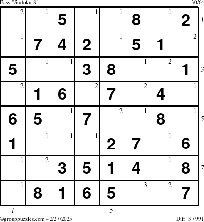 The grouppuzzles.com Easy Sudoku-8 puzzle for Thursday February 27, 2025 with all 3 steps marked