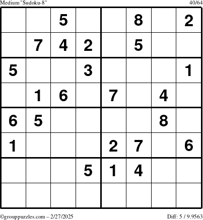 The grouppuzzles.com Medium Sudoku-8 puzzle for Thursday February 27, 2025