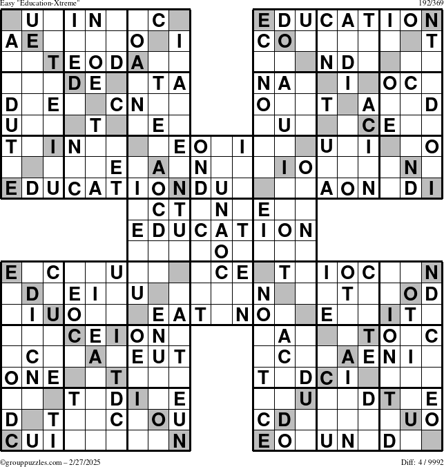 The grouppuzzles.com Easy Education-Xtreme puzzle for Thursday February 27, 2025