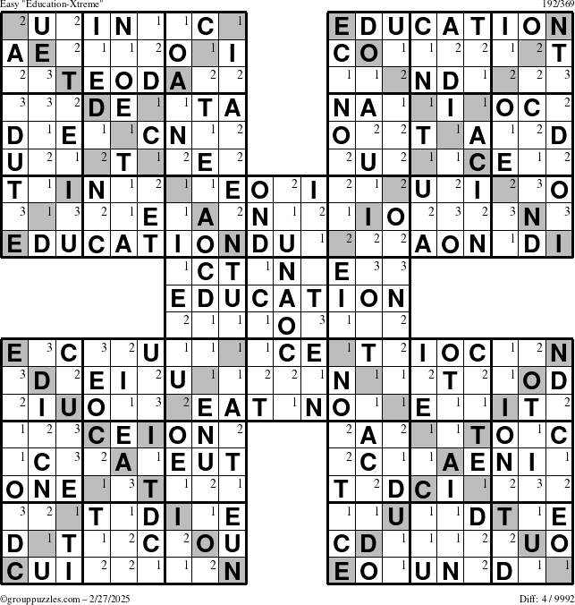 The grouppuzzles.com Easy Education-Xtreme puzzle for Thursday February 27, 2025 with the first 3 steps marked