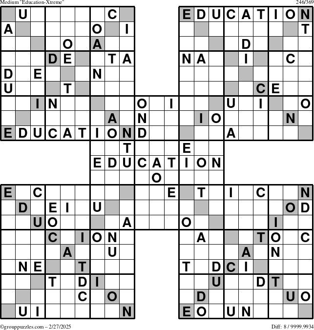 The grouppuzzles.com Medium Education-Xtreme puzzle for Thursday February 27, 2025