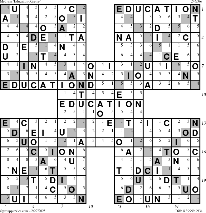 The grouppuzzles.com Medium Education-Xtreme puzzle for Thursday February 27, 2025 with all 8 steps marked