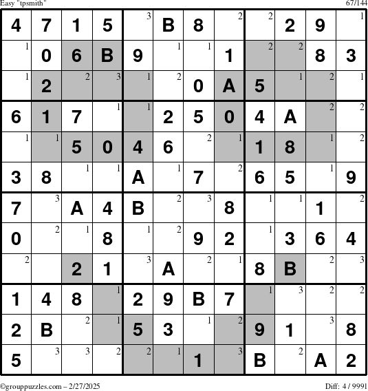 The grouppuzzles.com Easy tpsmith puzzle for Thursday February 27, 2025 with the first 3 steps marked