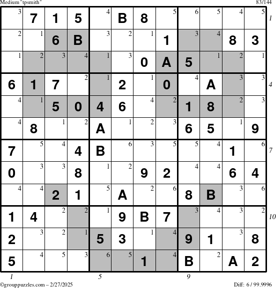 The grouppuzzles.com Medium tpsmith puzzle for Thursday February 27, 2025 with all 6 steps marked