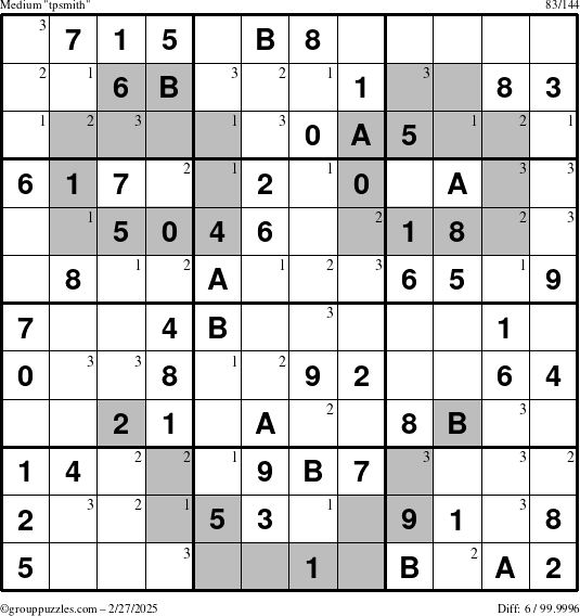 The grouppuzzles.com Medium tpsmith puzzle for Thursday February 27, 2025 with the first 3 steps marked