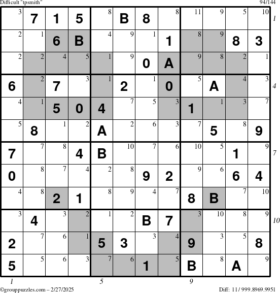 The grouppuzzles.com Difficult tpsmith puzzle for Thursday February 27, 2025 with all 11 steps marked