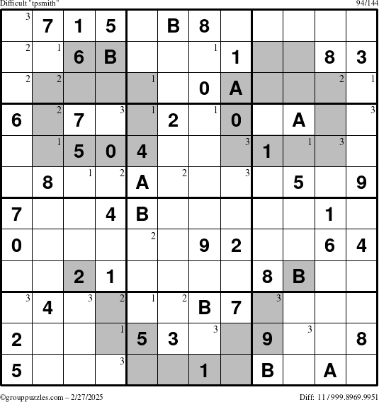 The grouppuzzles.com Difficult tpsmith puzzle for Thursday February 27, 2025 with the first 3 steps marked