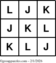The grouppuzzles.com Answer grid for the TicTac-JKL puzzle for Sunday February 1, 2026