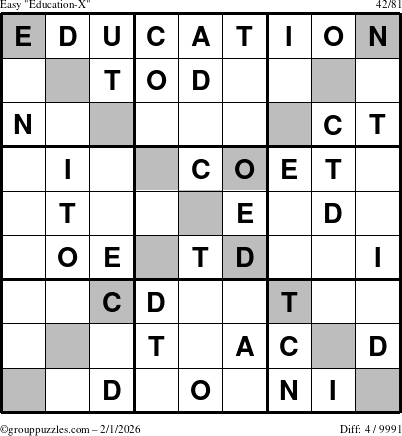 The grouppuzzles.com Easy Education-X puzzle for Sunday February 1, 2026