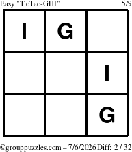 The grouppuzzles.com Easy TicTac-GHI puzzle for Monday July 6, 2026