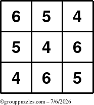 The grouppuzzles.com Answer grid for the TicTac-456 puzzle for Monday July 6, 2026