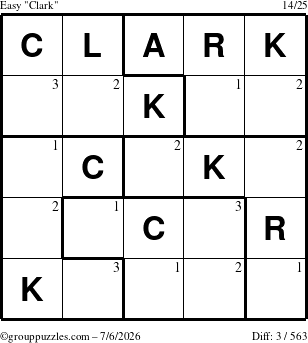 The grouppuzzles.com Easy Clark puzzle for Monday July 6, 2026 with the first 3 steps marked