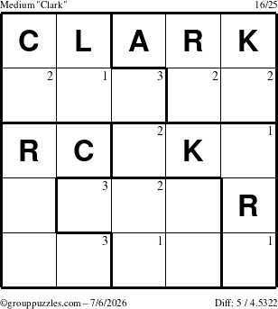 The grouppuzzles.com Medium Clark puzzle for Monday July 6, 2026 with the first 3 steps marked