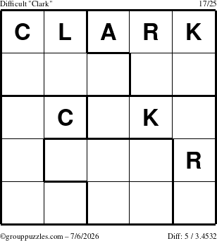 The grouppuzzles.com Difficult Clark puzzle for Monday July 6, 2026