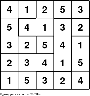 The grouppuzzles.com Answer grid for the Sudoku-5B puzzle for Monday July 6, 2026