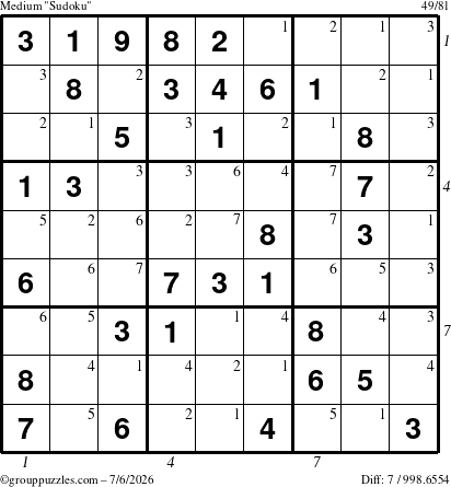 The grouppuzzles.com Medium Sudoku puzzle for Monday July 6, 2026 with all 7 steps marked
