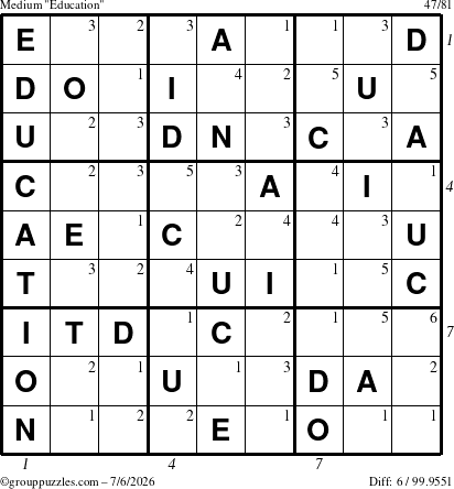 The grouppuzzles.com Medium Education-c1 puzzle for Monday July 6, 2026 with all 6 steps marked