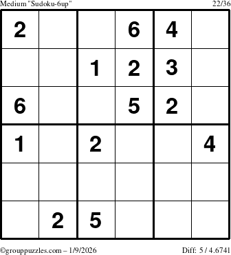 The grouppuzzles.com Medium Sudoku-6up puzzle for Friday January 9, 2026