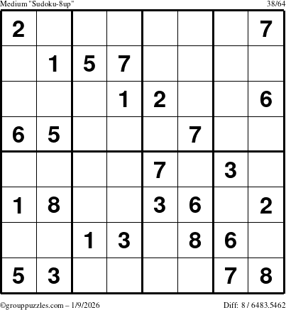 The grouppuzzles.com Medium Sudoku-8up puzzle for Friday January 9, 2026