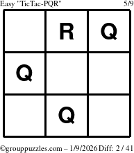 The grouppuzzles.com Easy TicTac-PQR puzzle for Friday January 9, 2026