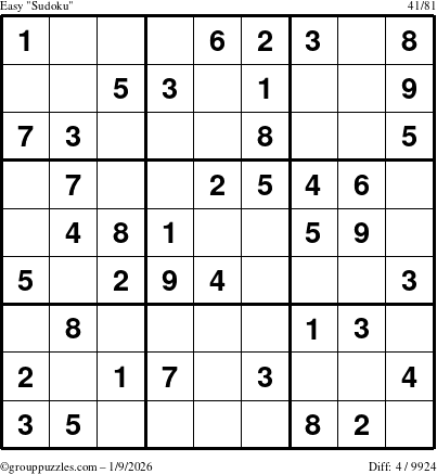 The grouppuzzles.com Easy Sudoku puzzle for Friday January 9, 2026