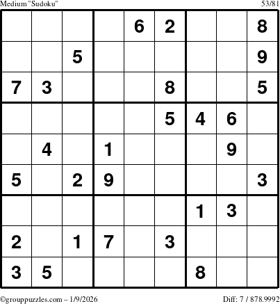 The grouppuzzles.com Medium Sudoku puzzle for Friday January 9, 2026