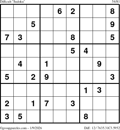 The grouppuzzles.com Difficult Sudoku puzzle for Friday January 9, 2026