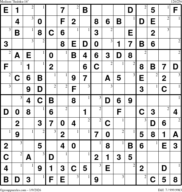 The grouppuzzles.com Medium Sudoku-16 puzzle for Friday January 9, 2026 with the first 3 steps marked