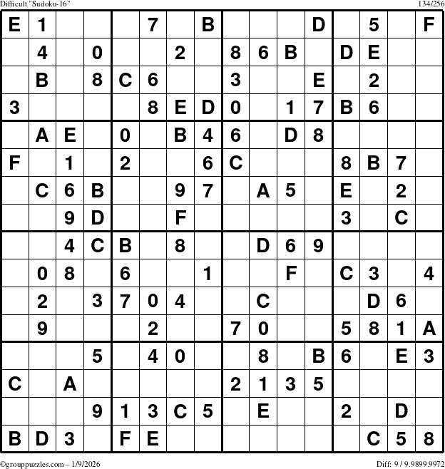 The grouppuzzles.com Difficult Sudoku-16 puzzle for Friday January 9, 2026