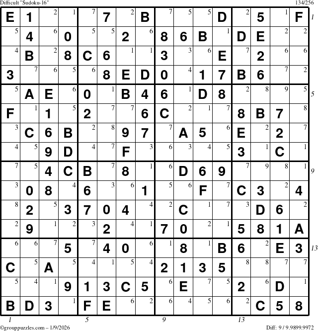 The grouppuzzles.com Difficult Sudoku-16 puzzle for Friday January 9, 2026 with all 9 steps marked