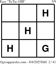 The grouppuzzles.com Easy TicTac-GHI puzzle for Monday August 4, 2025