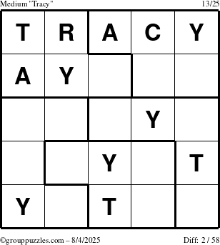 The grouppuzzles.com Medium Tracy puzzle for Monday August 4, 2025