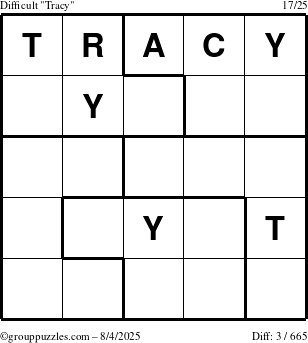 The grouppuzzles.com Difficult Tracy puzzle for Monday August 4, 2025