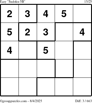 The grouppuzzles.com Easy Sudoku-5B puzzle for Monday August 4, 2025