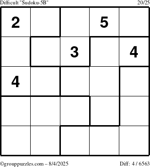 The grouppuzzles.com Difficult Sudoku-5B puzzle for Monday August 4, 2025