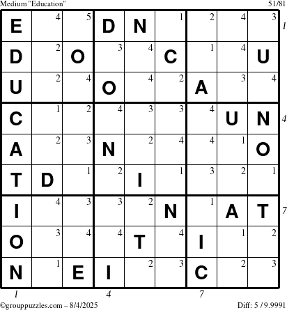 The grouppuzzles.com Medium Education-c1 puzzle for Monday August 4, 2025 with all 5 steps marked
