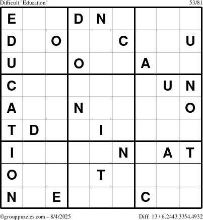 The grouppuzzles.com Difficult Education-c1 puzzle for Monday August 4, 2025