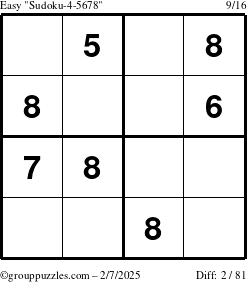 The grouppuzzles.com Easy Sudoku-4-5678 puzzle for Friday February 7, 2025