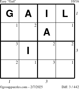 The grouppuzzles.com Easy Gail puzzle for Friday February 7, 2025 with all 3 steps marked