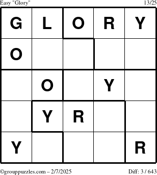 The grouppuzzles.com Easy Glory puzzle for Friday February 7, 2025