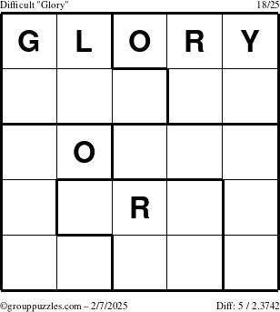 The grouppuzzles.com Difficult Glory puzzle for Friday February 7, 2025