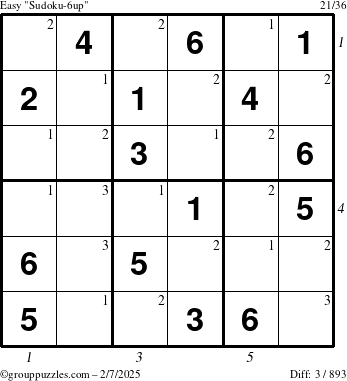 The grouppuzzles.com Easy Sudoku-6up puzzle for Friday February 7, 2025 with all 3 steps marked