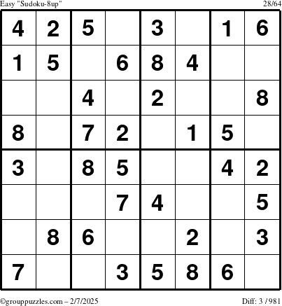 The grouppuzzles.com Easy Sudoku-8up puzzle for Friday February 7, 2025