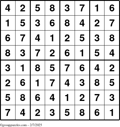 The grouppuzzles.com Answer grid for the Sudoku-8up puzzle for Friday February 7, 2025