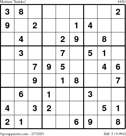 The grouppuzzles.com Medium Sudoku puzzle for Friday February 7, 2025