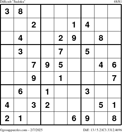 The grouppuzzles.com Difficult Sudoku puzzle for Friday February 7, 2025