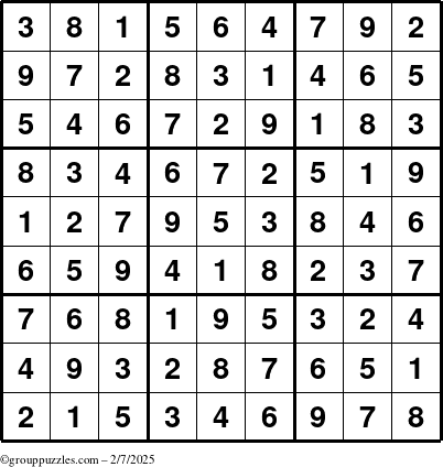 The grouppuzzles.com Answer grid for the Sudoku puzzle for Friday February 7, 2025