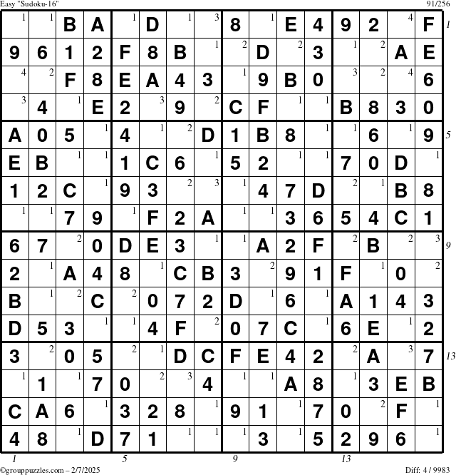 The grouppuzzles.com Easy Sudoku-16 puzzle for Friday February 7, 2025 with all 4 steps marked